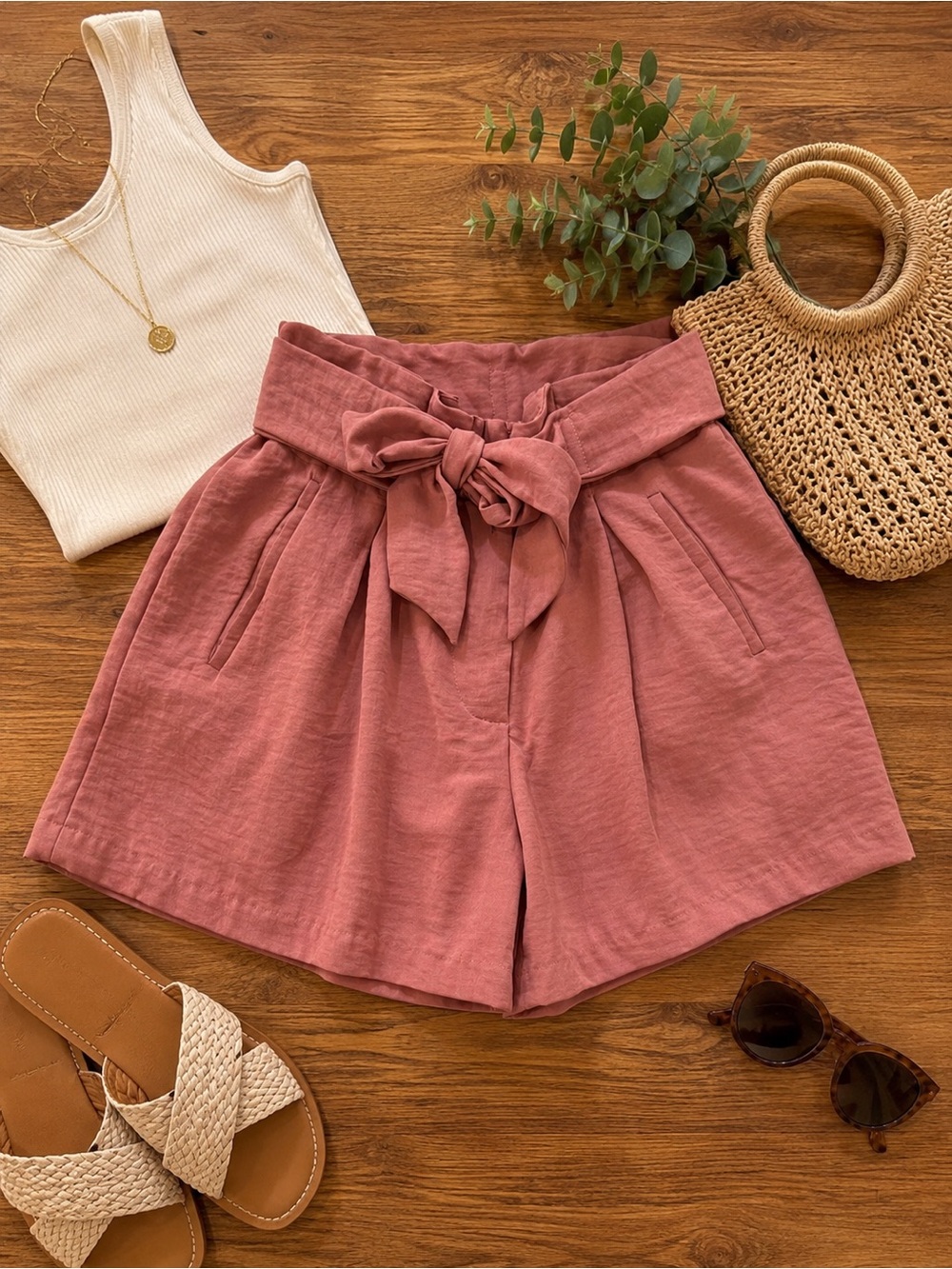 Gilli Soft Bow Tie Shorts Sz Small mauve pink (r1)